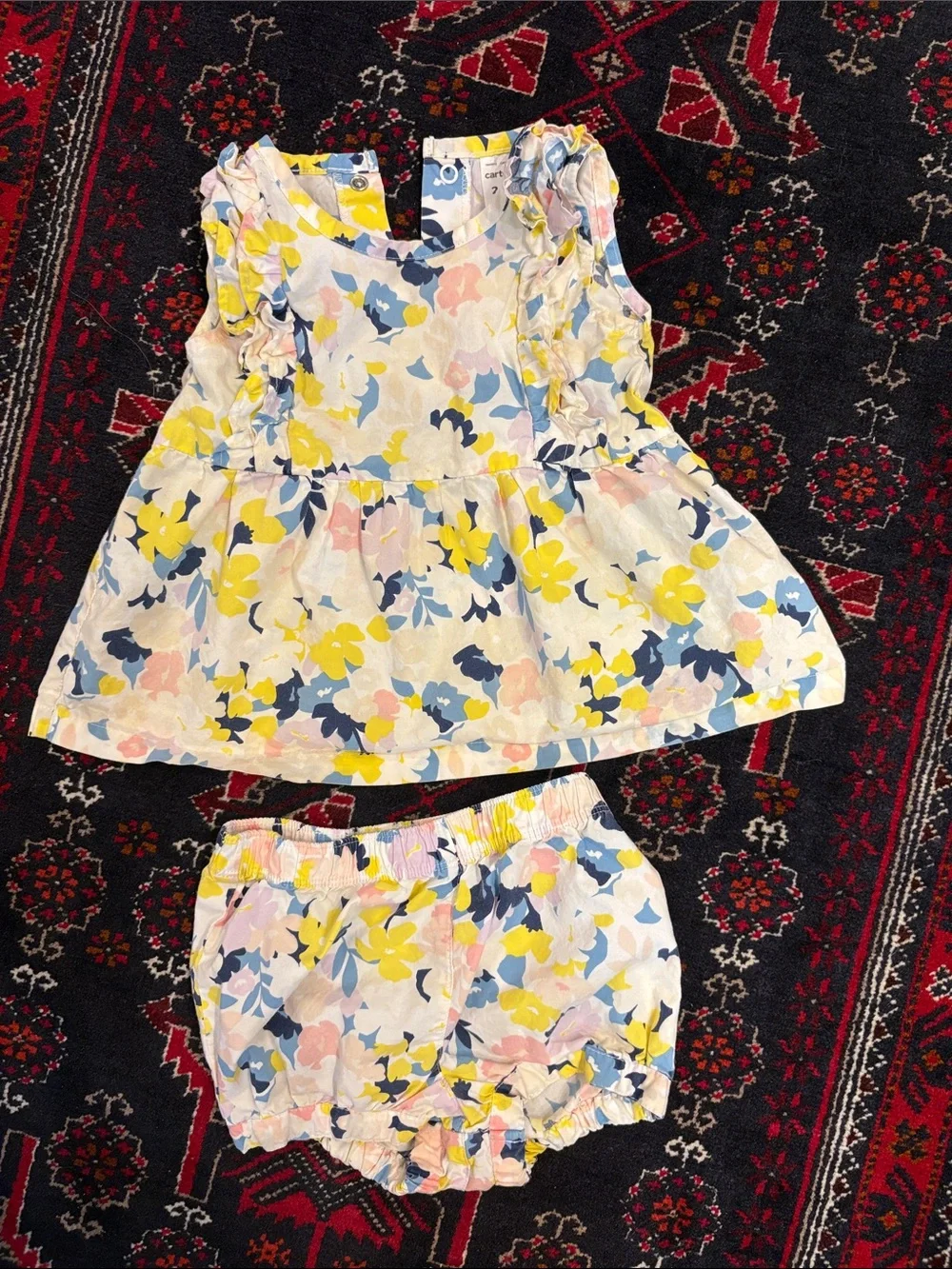 Carter's Floral Yellow Blue Pink White Girls Matching Set - Picture 1 of 3
